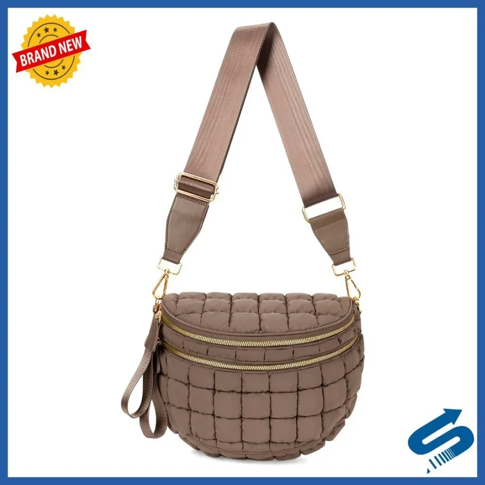 Oversized Quilted Nylon Crossbody Fanny Pack Bum Bag Large Capacity